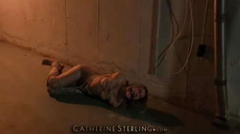 Stolen, Stripped & Stored in Storm Cellar, Damsel Catherine Sterling Struggles in Pantyhose with Exposed Small Breasts o.webp