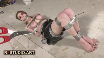 Foxy Captured at the Construction Site 2 - Struggling in Tight Tape Bondage and a Chance to Escape with Scissors (UHD 4K.webp