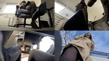 Tiny unaware crushed in the giantess' office and stuck to her shoe sole.webp