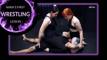 Mel Fire teaches Mistress Nara how to fight and humiliates Hex with feet and ass (1080 EN SUB) - Wrestling - Foot Fetish.webp