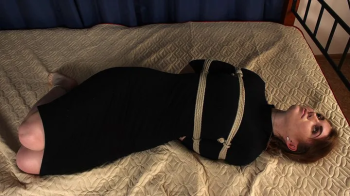Tonya- barefoot girl in black dress, hogtied with hemp rope, is getting her feet oiled and tickled by the man (HD MOV).webp