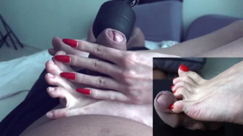 Toes play with foreskin with cumming using vibrator HD.webp