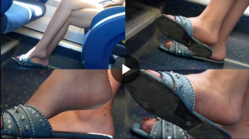 Ignoring foot and shoe fetish slippers dangling, hot arched feet and beauty crossed bare legs.webp