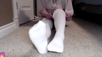 White Thigh High Socks Tease.webp