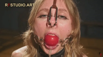 Mandy - Kneeling Bondage in Reverse Prayer with Ballgag and Nosehook (FULL HD MP4).webp