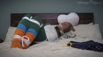 AJ Silences Madalynn During The Slumber Party Movie 4K- Sweatpants & slouch sock wearing AJ ties up and gags Madalynn be.webp