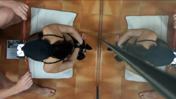 Bondage MILF blowjob with cum in throat.webp