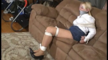 iPhone Format Pantyhosed Barefoot Denim Skirt Girl Roped up and Tight Wrap Gag iPhone Format.webp