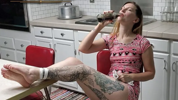 Mini-Dress & No Knickers leads Catherine Sterling to a Self-Bondage Sex Session in the Kitchen! Amateur POV Bound Blowjo.webp