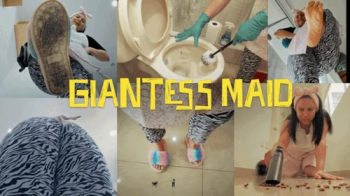 GIANTESS MAID - Canela squashes, flicks, flushes, sits, steps.webp
