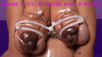Bondage of tits with elastic bands and plastic ties - Milky.webp