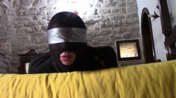 Bound and blindfolded MILF gets her mouth fucked and facialized.webp