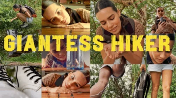 GIANTESS HIKER - Gigantic Andrea squish, unaware, laughter, capture.webp