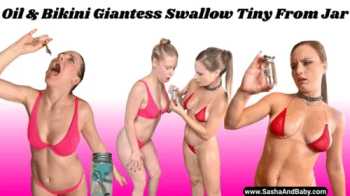 Oil & Bikini Giantess Vore Swallow Tiny From Jar.webp