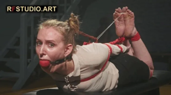 Katrina - The Secretary in Tight Hogtie with Red Ropes and Huge BallGag (FULL HD MP4).webp