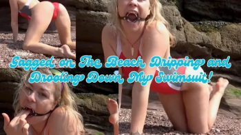 GAGGED on The Beach Dripping and Drooling Down My SWIMSUIT - MP4.webp