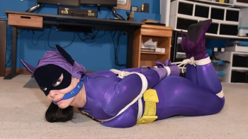 Bondage Mischief - Nadia Batgirl Captured and Hogtied.webp