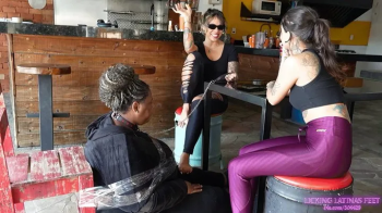 Licking Latinas Feet - LOLAH VIBE and MARIA - Fun with a fat slave!.webp