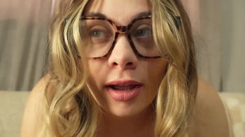 Blonde glasses Stepsister farts because her belly hurts so she farts then makes a camel toe pussy with her panties and m.webp