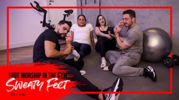 Gym girls Nara and Kiffa punish Hex and Pine with sweaty feet worship (1080 EN-sub) Foot Domination - Foot Smelling - So.webp