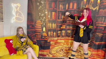 Foot Worship Trouble in the Hufflemuff common room - Emma Shay and Catherine Foxx HIDEF.webp