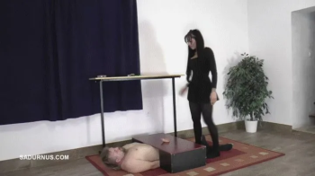 Mistress Cleo in pantyhose trample his slave to orgasm B mp4.webp