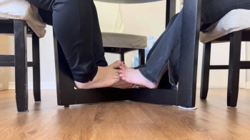 Strawberry Blonde Babz Plays Barefoot Footsies with Latino Roommate - Table Footsies - Foot Fetish - Soles & Short Toes.webp
